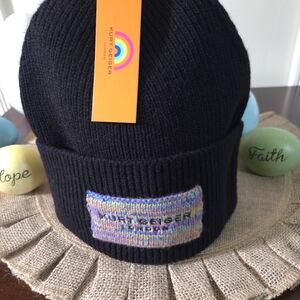 Kurt Geiger Kids Black Beanie with Multicolor Knit Patch